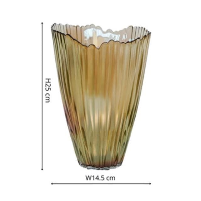 Ivyline Mocha Rippled Glass Vase H25Cm W14.5Cm Beige