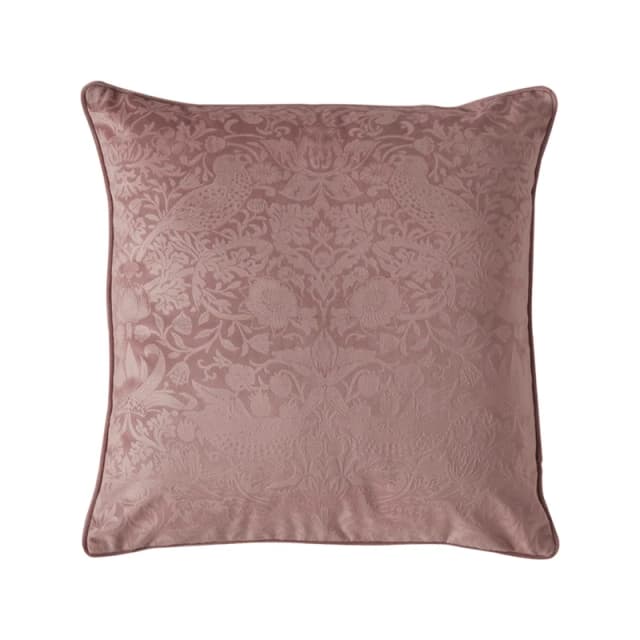 William Morris At Home Strawberry Thief Embossed Cushion, 50x50cm, Tea Rose