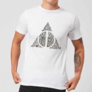 Harry Potter Deathly Hallows Text Mens T-Shirt - White - 3XL