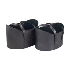 Olivias set of 2 Handled Storage in Steel Grey Leather