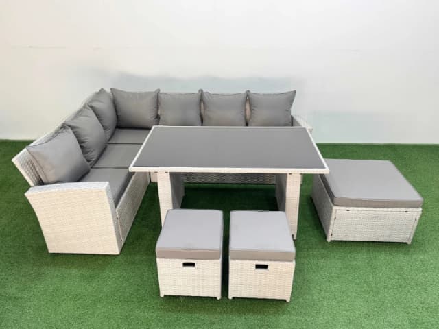 Fimous 9 Seater Wicker Rattan Corner Sofa Sets with 3 Footstools Light Grey Light Grey Unisex