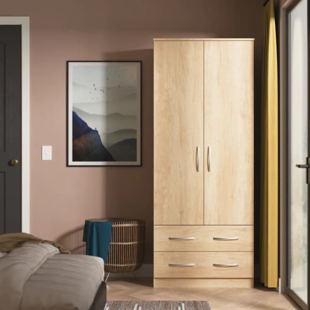 Ready Assembled 2 U Hampshire 2 Door 2 Drawer Wardrobe (Ready Assembled) in Light Brown Light Brown Unisex