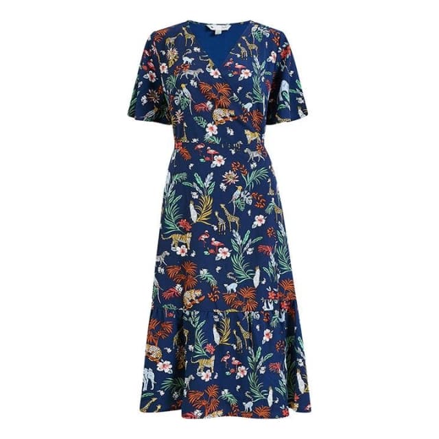 Yumi Navy Animal Print 'Anya' Midi Dress - 8