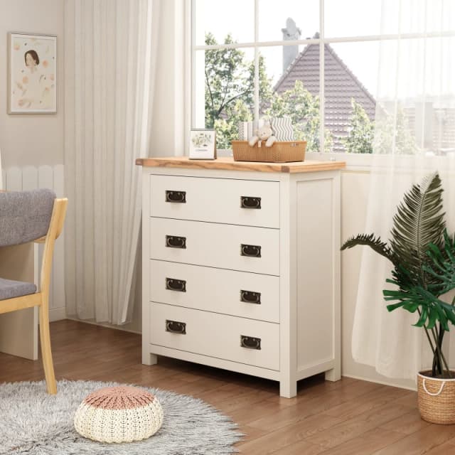 Cabinet Bits Lovere 4 Drawer Chest of Drawers Bras Drop Handle in Off-White Off-White Unisex