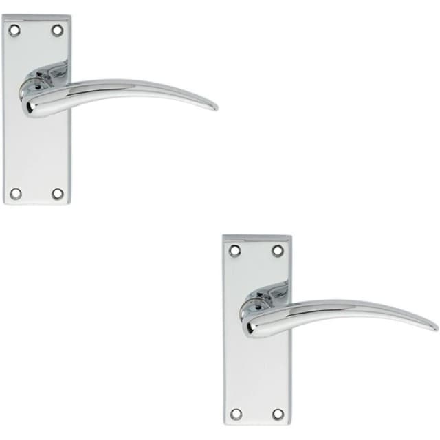 Loops 2x PAIR Slim Arched Door Handle on Latch Backplate 150 x 43mm Polished Chrome Multi
