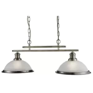 Bistro 2 Light Ceiling Pendant Bar Antique Brass, Acid Glass, E27