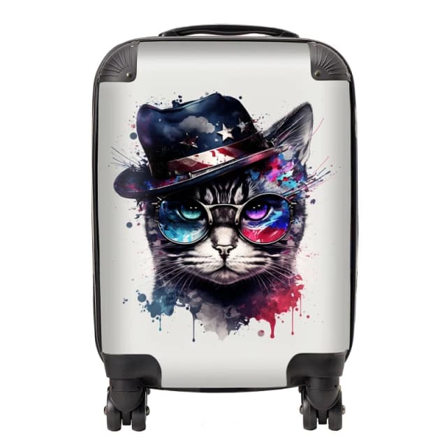 Warren Reed - Designer American Shorthair Cat Face Glasses Splashart Suitcase Size: Large Multicolor Unisex Large