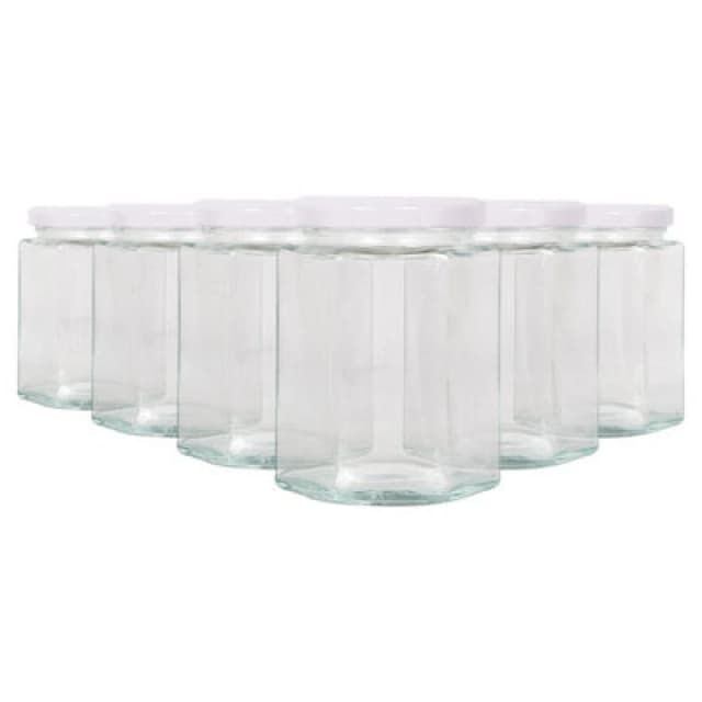 Argon Tableware Hexagonal Glass Jam Jars With White Lids - 250ml - Pack Of 6