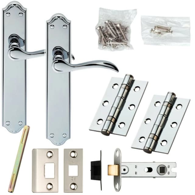 Loops Door Handle & Latch Pack Chrome Victorian Scroll Lever on Backplate 245 x 45mm Multi