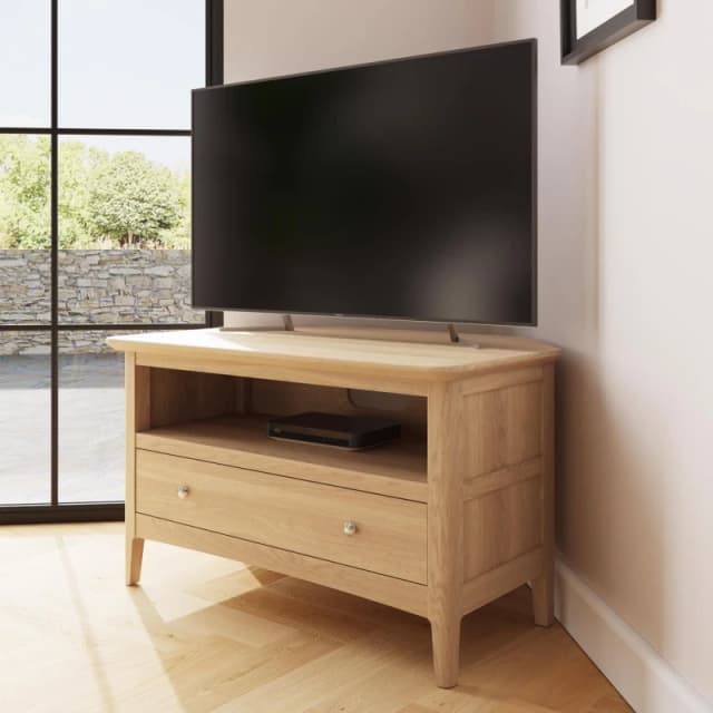 FWStyle FWStyle 1 Drawer Natural Ash Corner TV Unit Ready Assembled Natural One Size Unisex 5056413129468