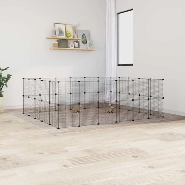 VIDAXL 44-Panel Pet Cage with Door Black 35x35cm Steel Vidaxl 8720287190790