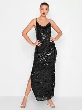 Long Tall Sally Black Sequin Slip Dress, Black, Size 10, Women