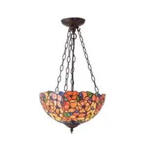 Josette 3 Light Medium Inverted Ceiling Pendant Bronze, Tiffany glass, E27