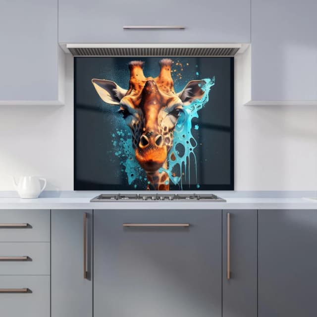 Warren Reed - Designer Blue Giraffe Face Splashart Kitchen Splashback in Grey Size: 600mm x 750mm Grey Unisex 600mm x 750mm