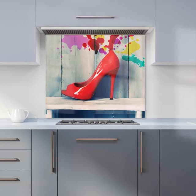 Warren Reed - Designer Retro Red Shoes Kitchen Splashback Size: 600mm x 750mm Red Unisex 600mm x 750mm