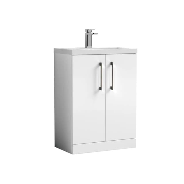 Balterley Bathroom Vanity Basin Unit, Brushed Pewter Handles, 600mm, Gloss White White Unisex