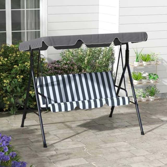 Outsunny Outdoor Metal Hammock Swing Chair 3-Seater Patio Bench Garden Grey and White - Outsunny 5056725394257