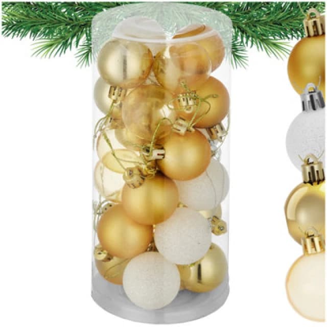 Tectake Christmas Baubles - 24 Piece Set In White And Gold - White/gold
