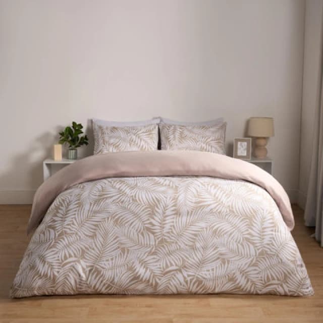 OHS OHS Tropical Leaf Duvet Cover Reversible Bedding Set in Natural Size: Double Natural Double Unisex 5027434199686