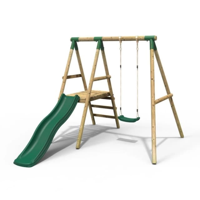 Rebo Wooden Swing Set with Slide - Apollo Green Green