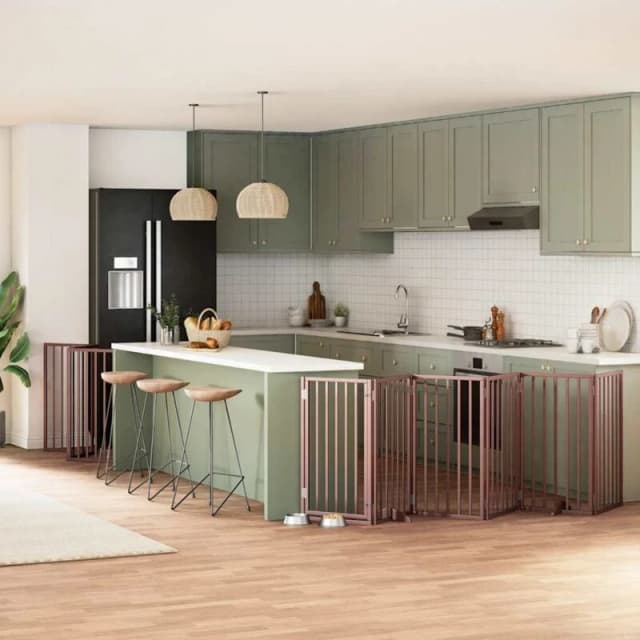 vidaXL Dog Gate with Door Foldable 15 Panels Brown 750cm Poplar Wood, Brown 3155552