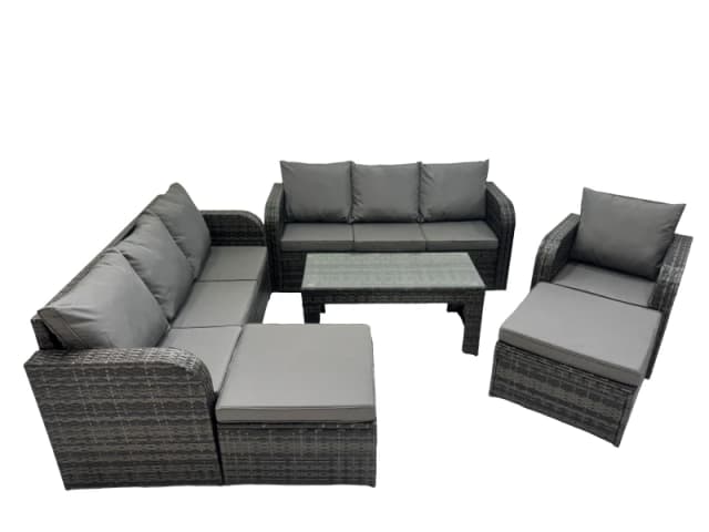 Fimous 3 Seater Sofa Reclining Chair Coffee Table with 2 Big Footstools in Dark Grey Dark Grey Unisex