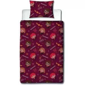 Harry Potter Charming Reversible Christmas Duvet Cover Set (Double) (Red/Orange) - Red/Orange