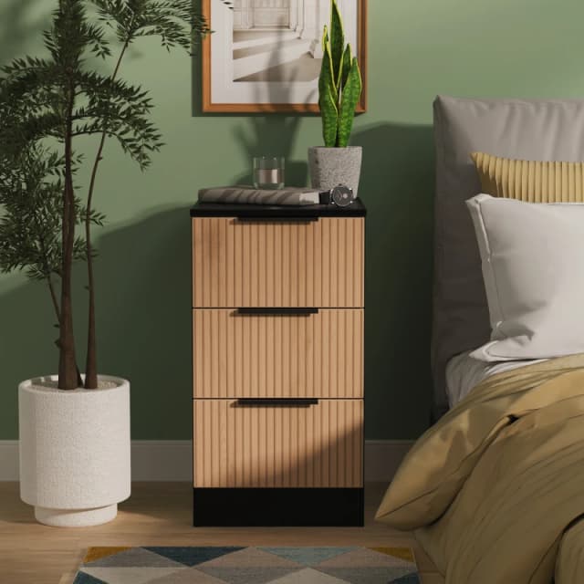 Welcome Furniture Ready Assembled Java 3 Drawer Bedside Cabinet, Black JAV001SEBK