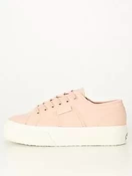 SUPERGA 2740 Platform Tumbled Leather Plimsoll - Pink, Size 5, Women