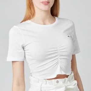 Tommy Jeans Womens TJW Crop Ruche Top - White - M