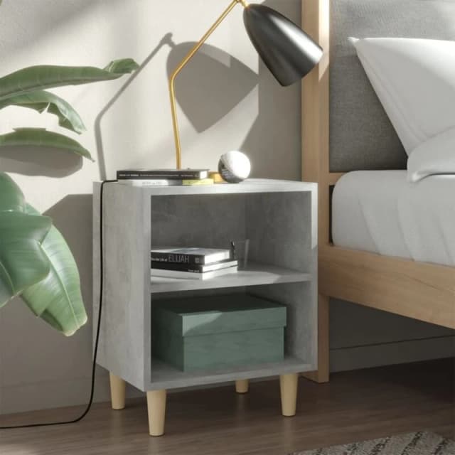 VIDAXL Bed Cabinet with Solid Wood Legs Concrete Grey 40x30x50cm Vidaxl 8720286355961