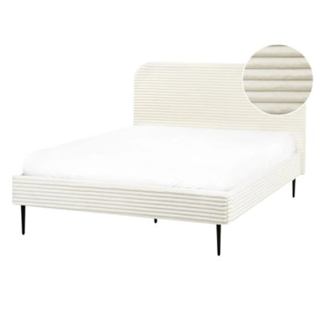 Beliani Bed Corduroy Flayat 140 X 200 Cm (Eu Double) Off-White