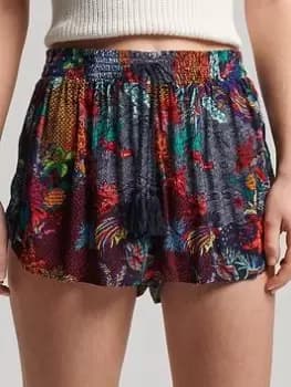 Superdry Vintage Beach Printed Shorts -navy, Navy, Size 10, Women