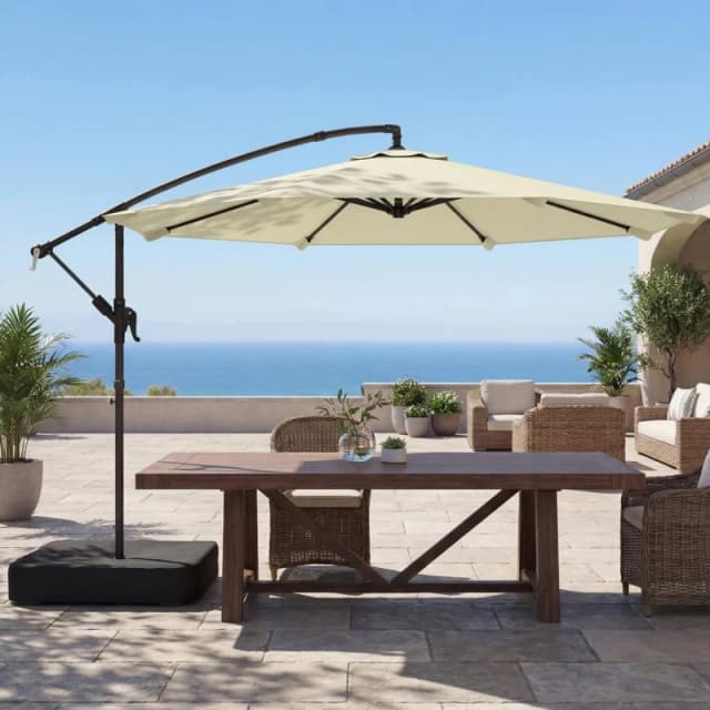OUTSUNNY 3m Garden Cantilever Parasol with Sandbag, 360° Rotation in Beige Size: 3m Beige Unisex 3m