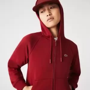 Womens Lacoste Hooded Organic Fleece Zippered Sweatshirt Size 8 Bordeaux