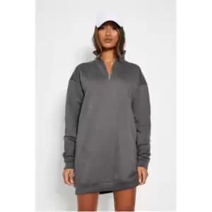 I Saw It First Half Zip Oversized Sweatshirt Dress - Grey