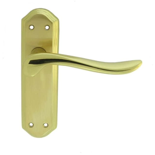 Loops PAIR Curved Lever on Sculpted Latch Backplate 180 x 48mm Satin/Polished Brass Metallics