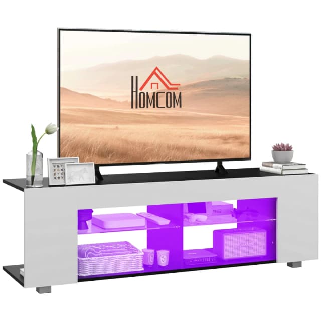 HOMCOM TV Stand 145cm TV Unit With RGB LED Light For 60''tv White 839-715V70WT