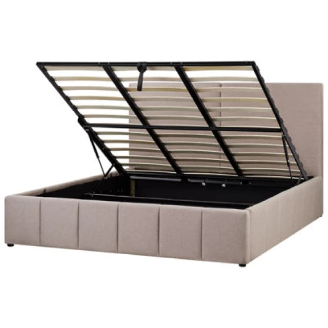 Beliani Ottoman Bed Fabric Castelnavet 180 X 200 Cm (Eu Super King) Taupe