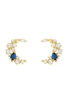 Gold Plated Cubic Zirconia Multi Coloured Crescent Stud Earrings