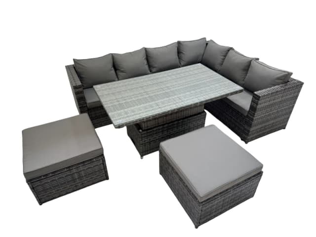 Fimous 8 Seater Rattan Corner Sofa Sets with 2 Big Footstools Dark Grey Mixed Dark Grey Unisex
