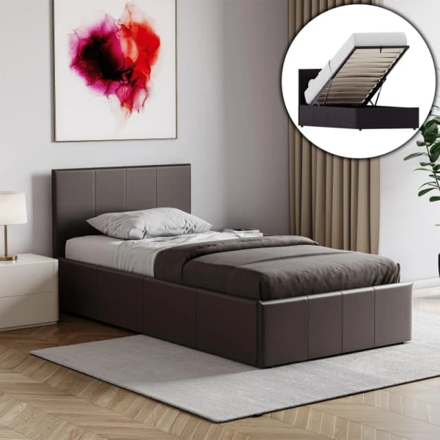 Lassic Lisbon Single Faux Leather Ottoman Bed & Mattress Brown unisex Single