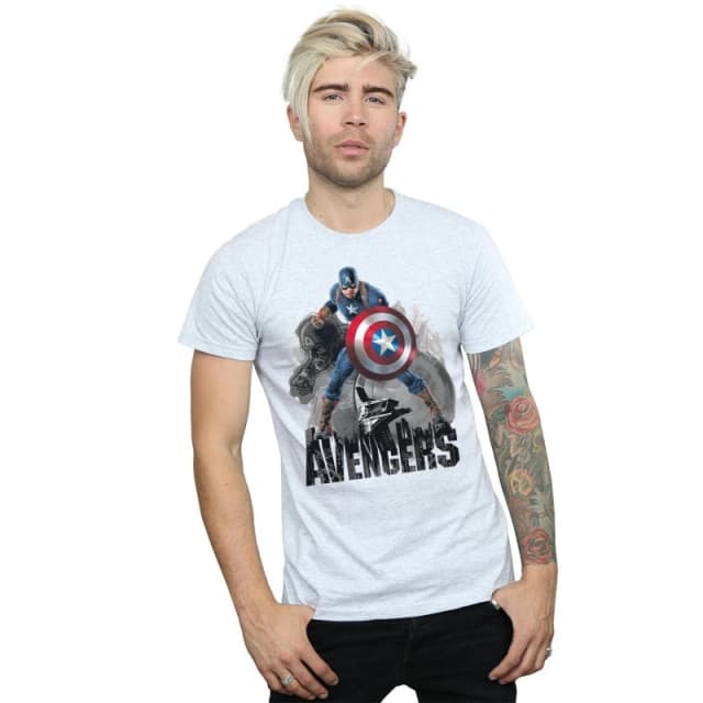 Marvel Marvel Men Captain America Action Pose T-Shirt in Grey Size: Small Grey S Male 5057245969352