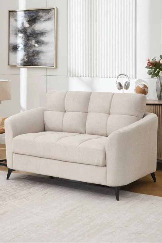 More4Homes Solna 2 Seater Scandi Style Fabric Living Room Sofa (Beige)