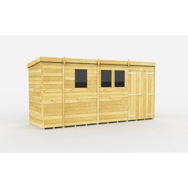 Buttercup Farm 13 x 4 Feet Pent Shed - Double Door W/ Windows - L118 x W387 x H201cm in Brown Brown Unisex