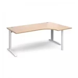 TR10 right hand ergonomic desk 1800mm - white frame and beech top