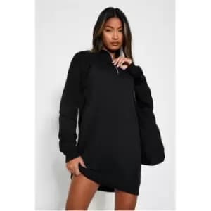I Saw It First Half Zip Oversized Sweatshirt Dress - Black