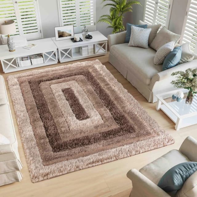 Modern Soft Bordered Shimmer Shaggy Area Rugs Bronze 120X170 Cm