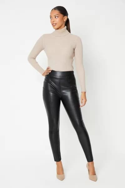 Faux Leather Seam Detail Legging