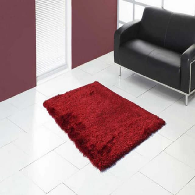 Red Plain Shaggy Handmade Plain Sparkle Rug For Bedroom & Living Room-80Cm X 150Cm